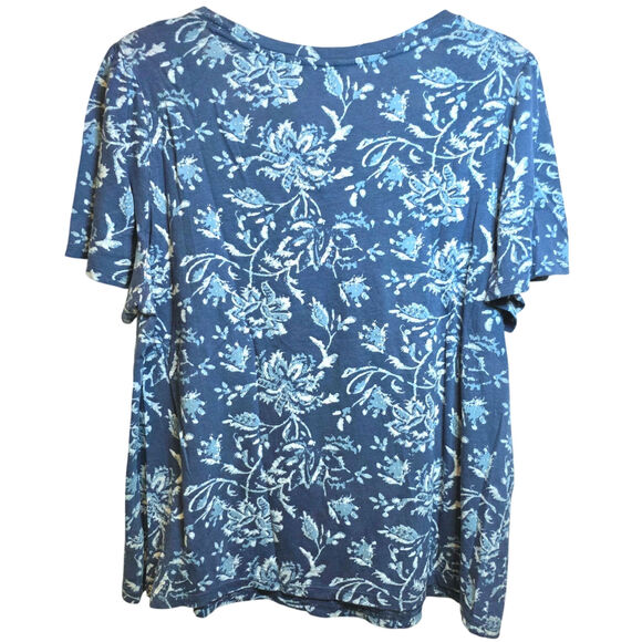 Lucky Brand Flutter Sleeve Floral Tee Womens Sz XL Blue Short Sleeve Scoop Neck - Picture 6 of 15